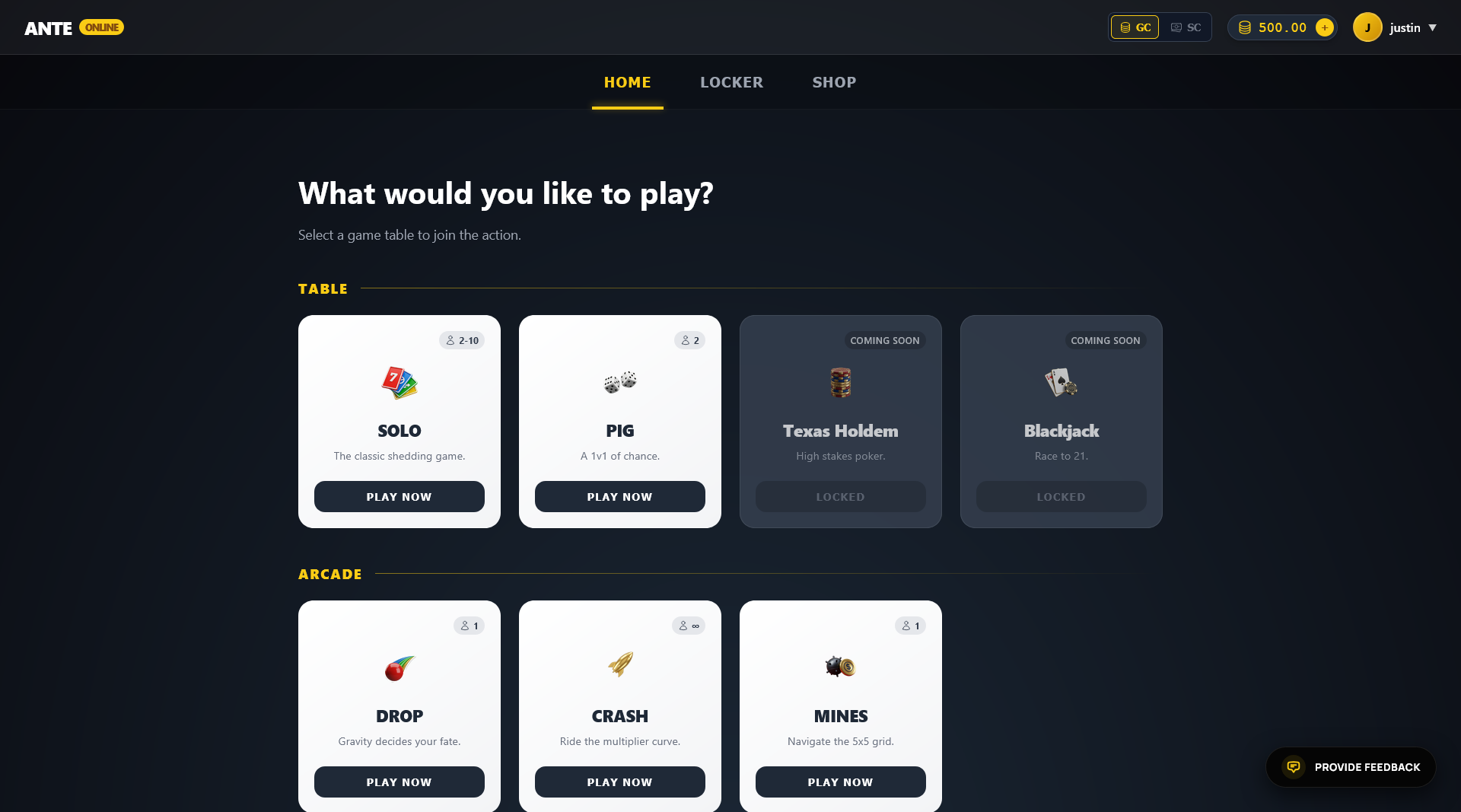 ANTE Main Dashboard Overview